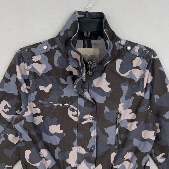 Banana Republic Jacket Womens Small Gray Blue Camo Anorak Utility Ripstop Army - Picture 2 of 15